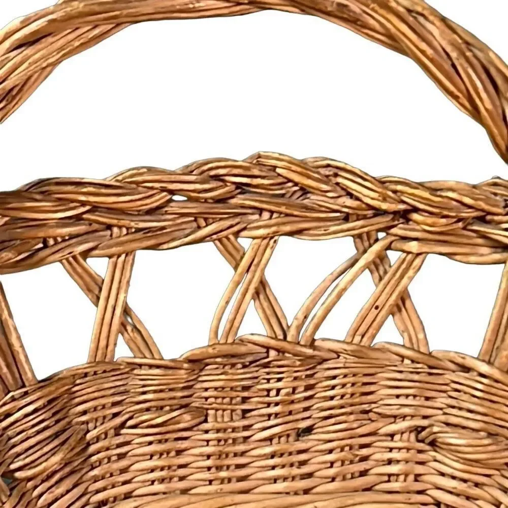 Vintage Mexico Bird Feather Folk Art Painted Wicker Basket Wall Decor 12